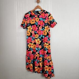 Zara Trafaluc Floral Asymmetric Flowy Midi Dress M